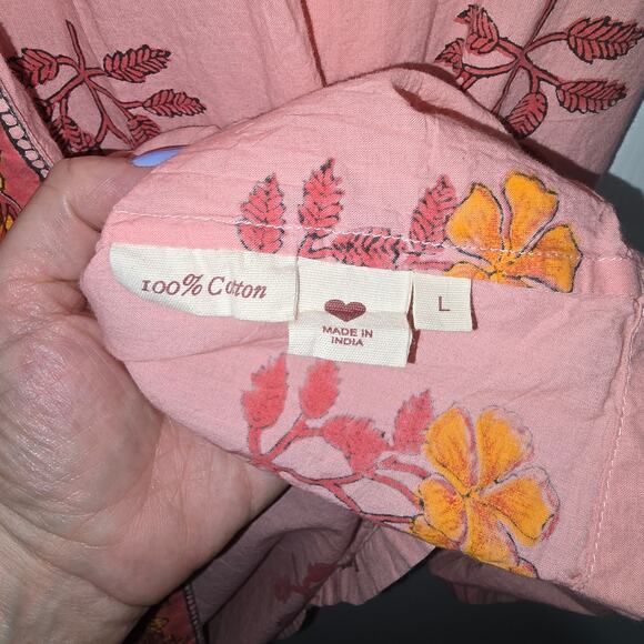 Alix of Bohemia Remi Peony Midi Dress Pink Hand Block Print Cotton Size Large - Picture 7 of 10